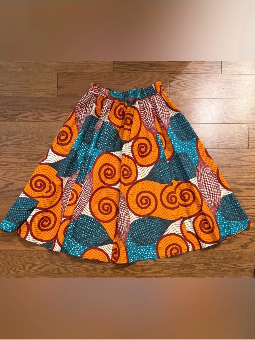 Bold Orange & Teal Printed Circle Skirt
